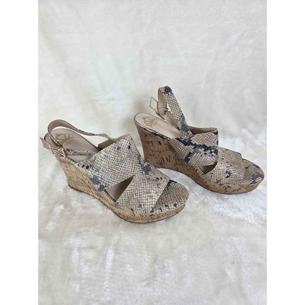 Fergalicious by Fergie Women's Valencia Wedge Sandals Snake Print Cork Heel